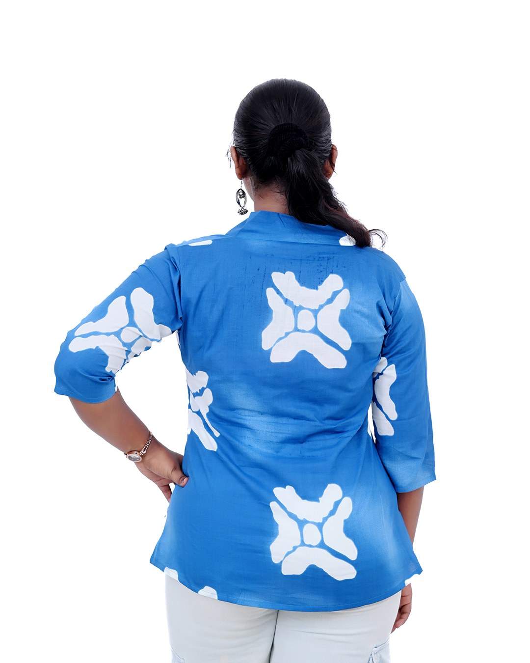 Blue and White Printed Short Kurti