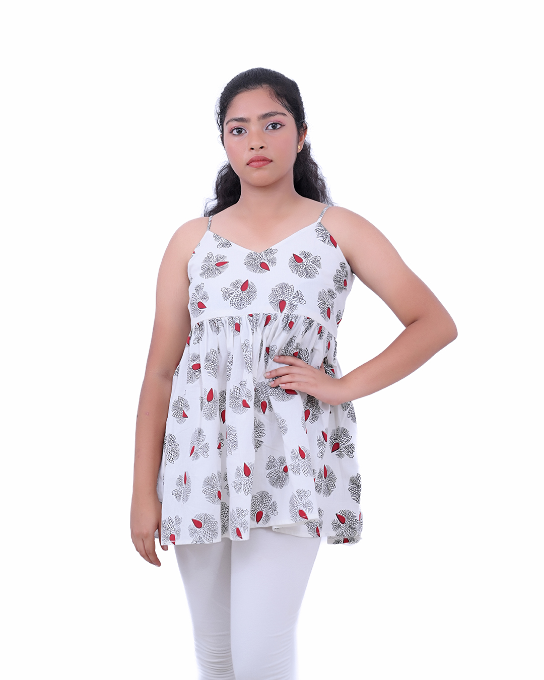 White Floral Printed  Peplum Top