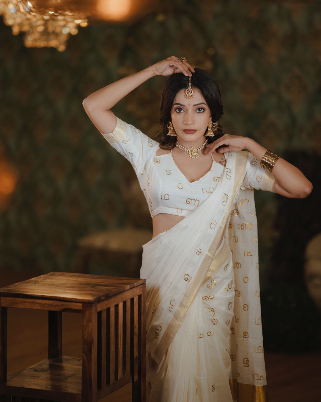 Akshara Mala Embroidered Cotton Saree