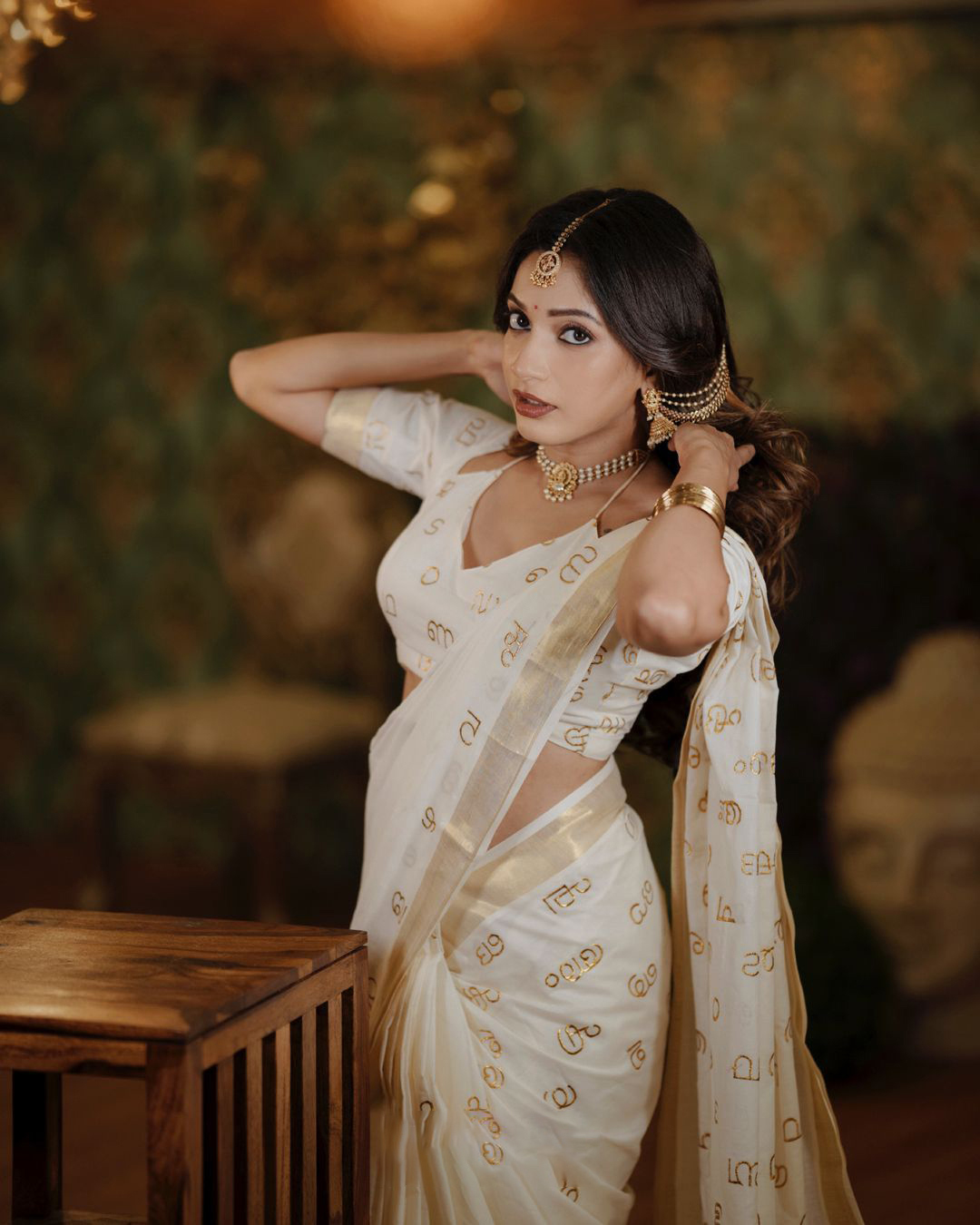 Akshara Mala Embroidered Cotton Saree