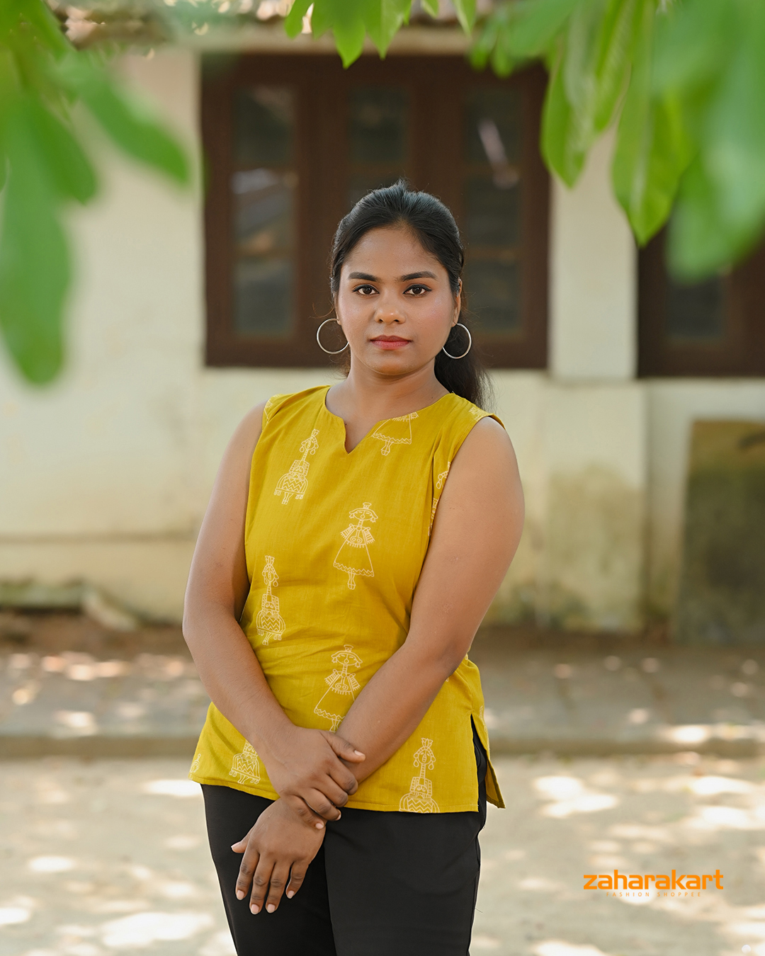 Mustard Folk Art Sleeveless Top