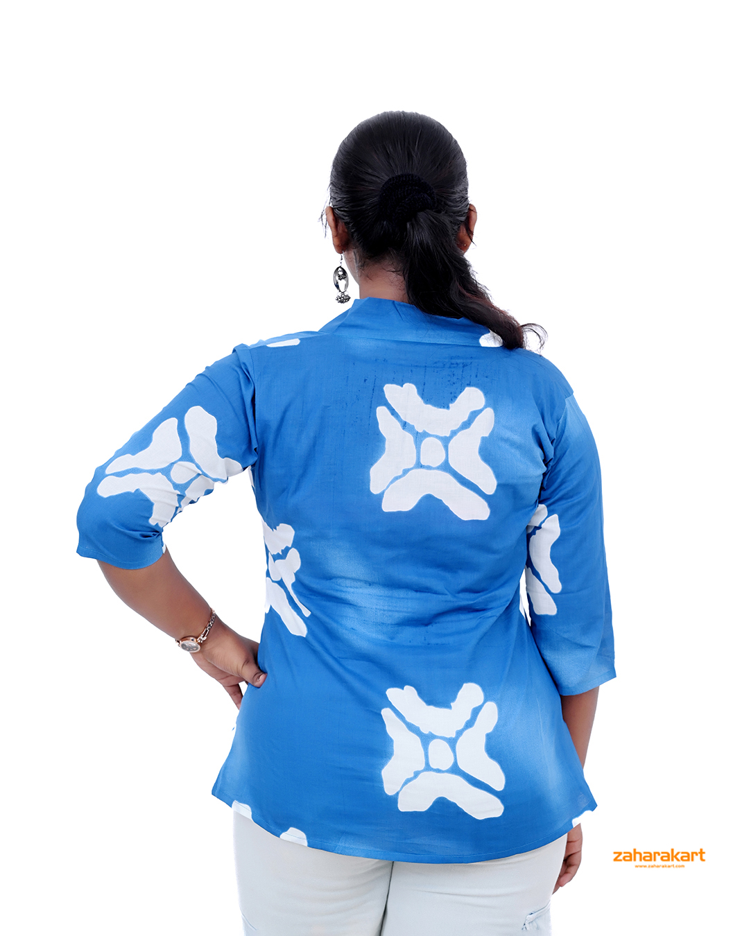 Blue and White Printed Short   Top