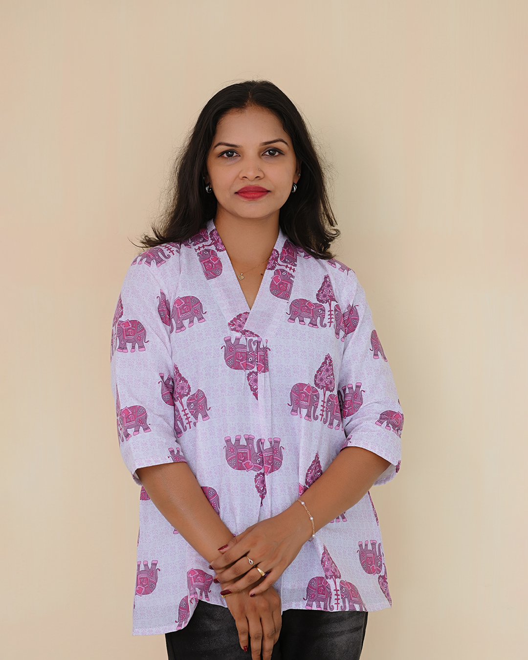 Blush Elephant Print Cotton Top