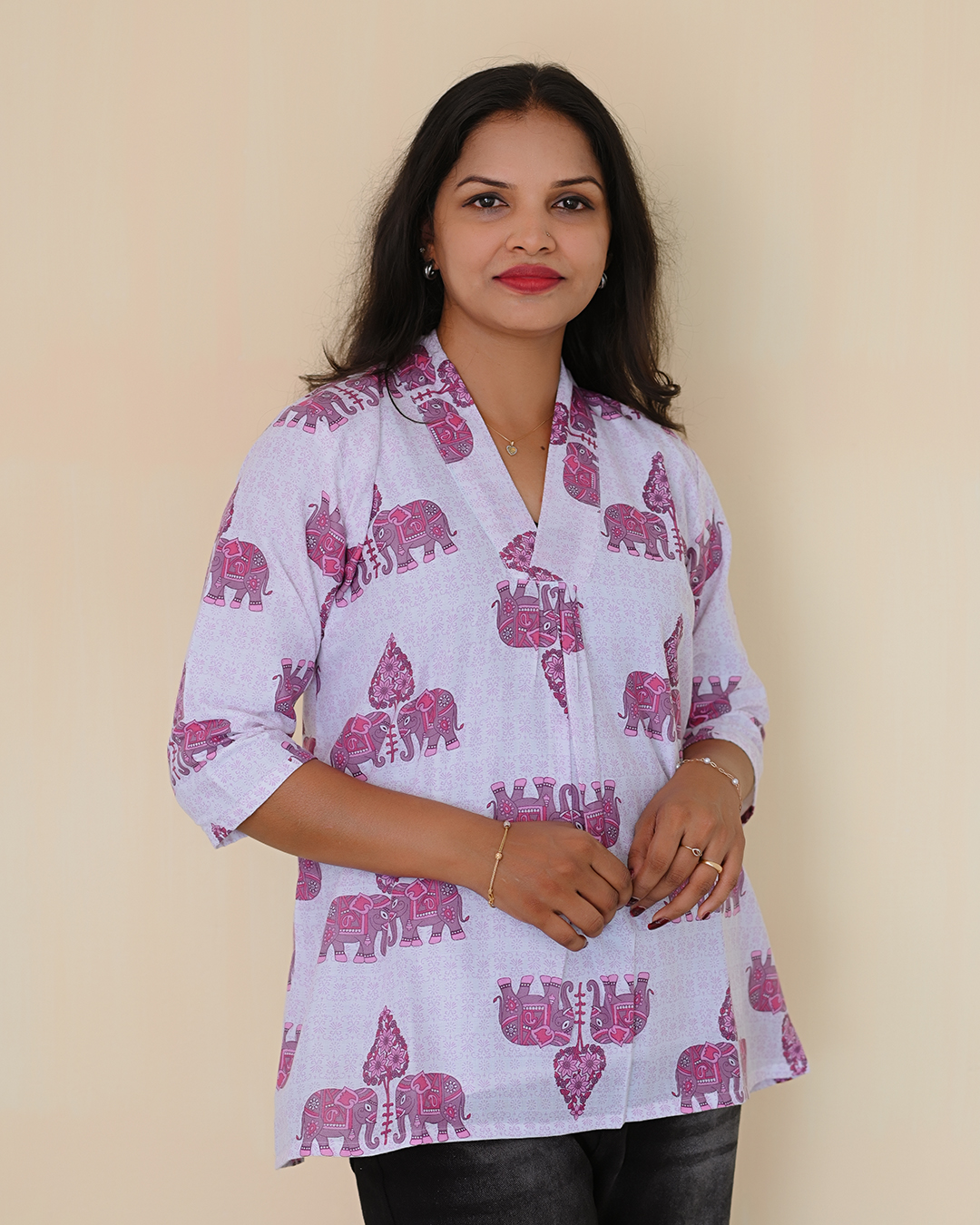 Blush Elephant Print Cotton Top