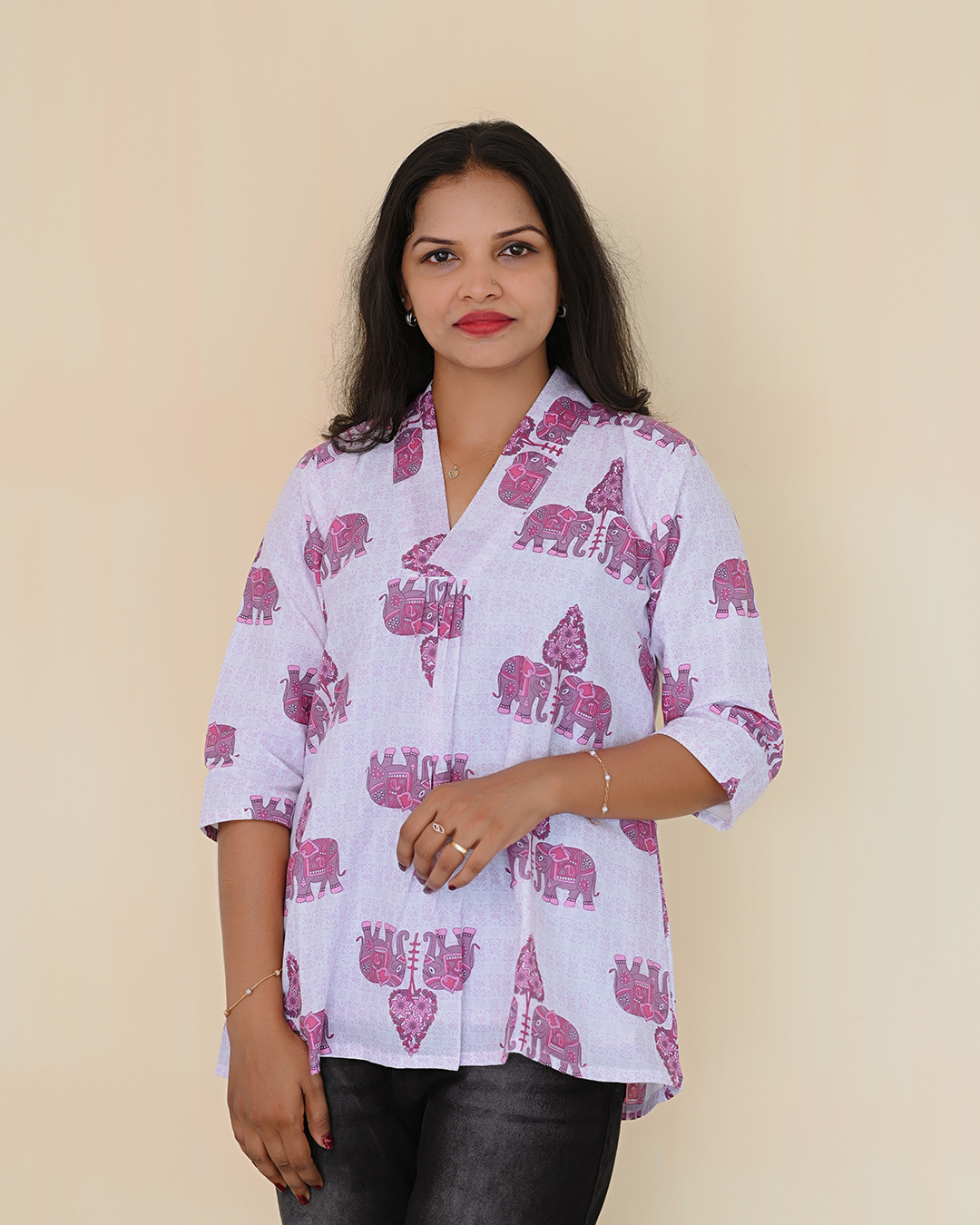 Blush Elephant Print Cotton Top