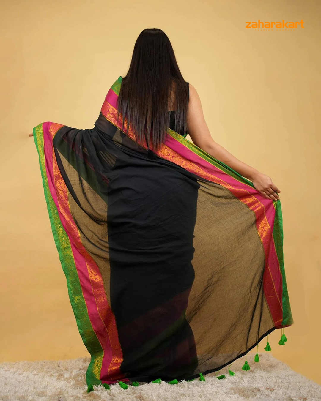 Menaka – Jaq Border 3-Line Mul Cotton Saree
