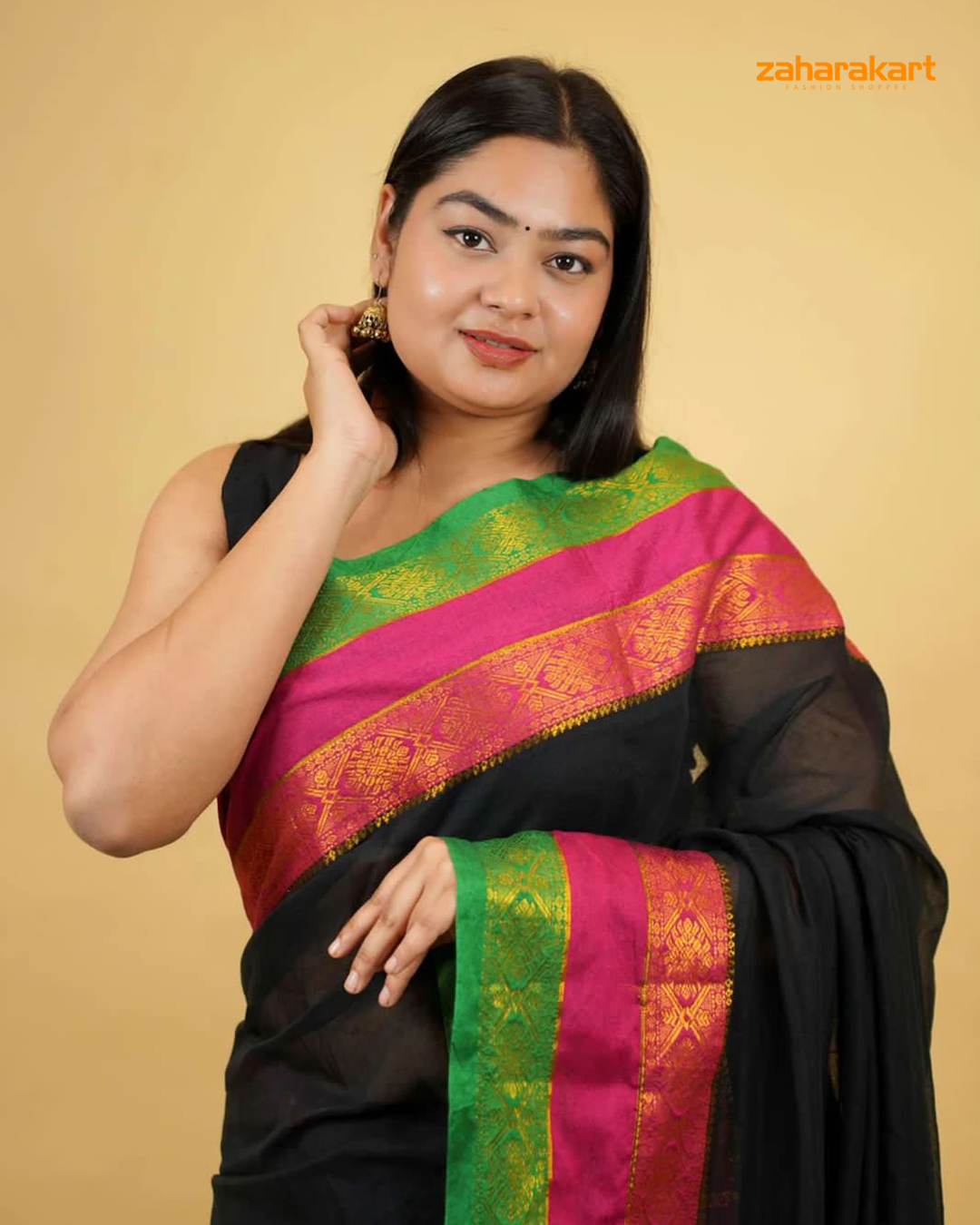 Menaka – Jaq Border 3-Line Mul Cotton Saree
