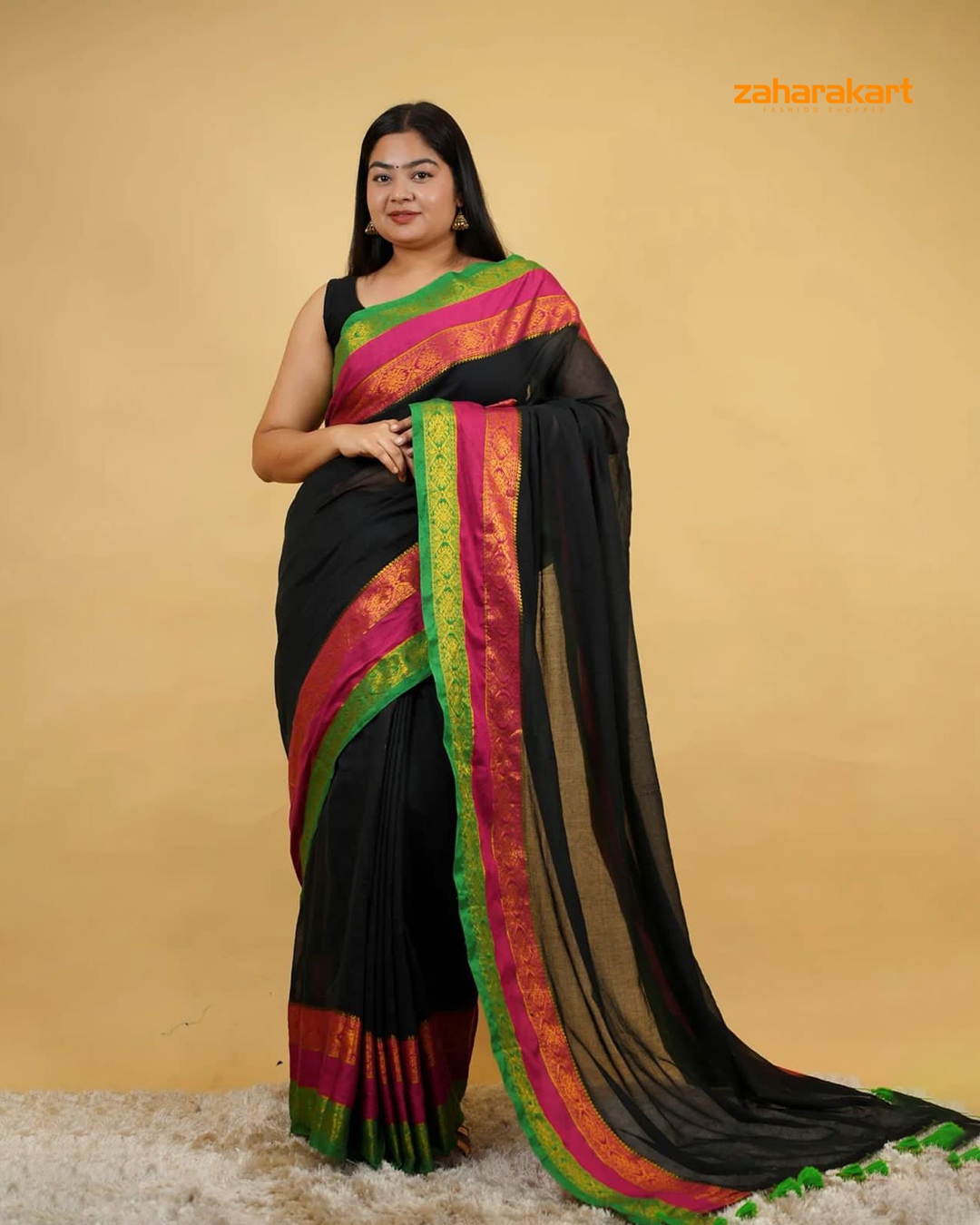 Menaka – Jaq Border 3-Line Mul Cotton Saree