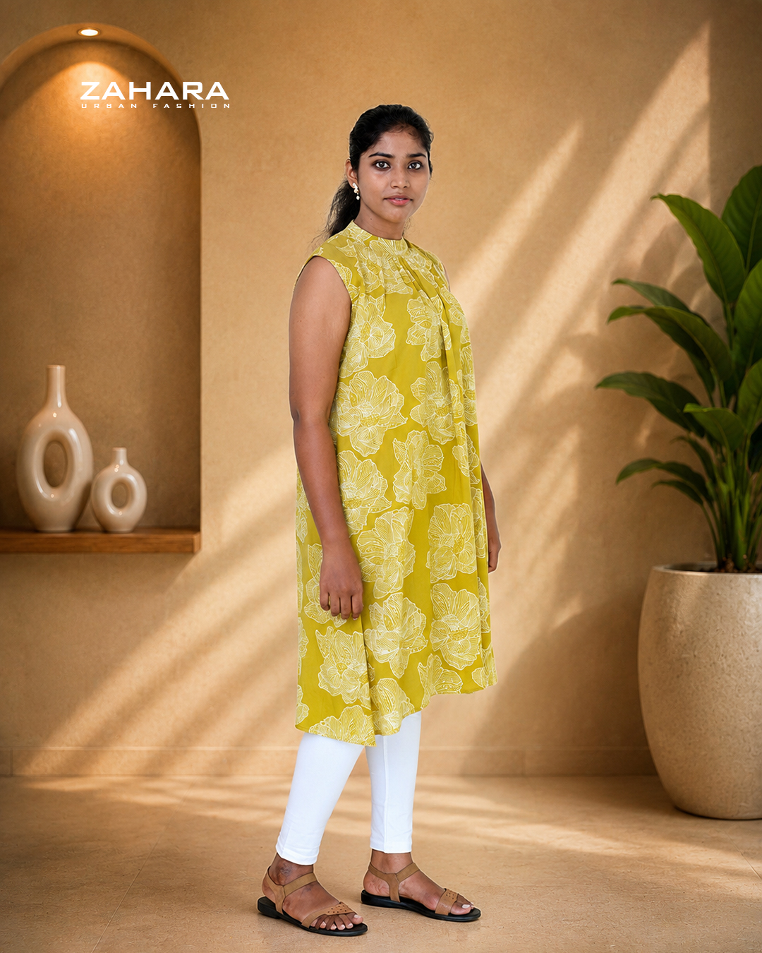 Mustard Bloom Cotton A-Line Kurti