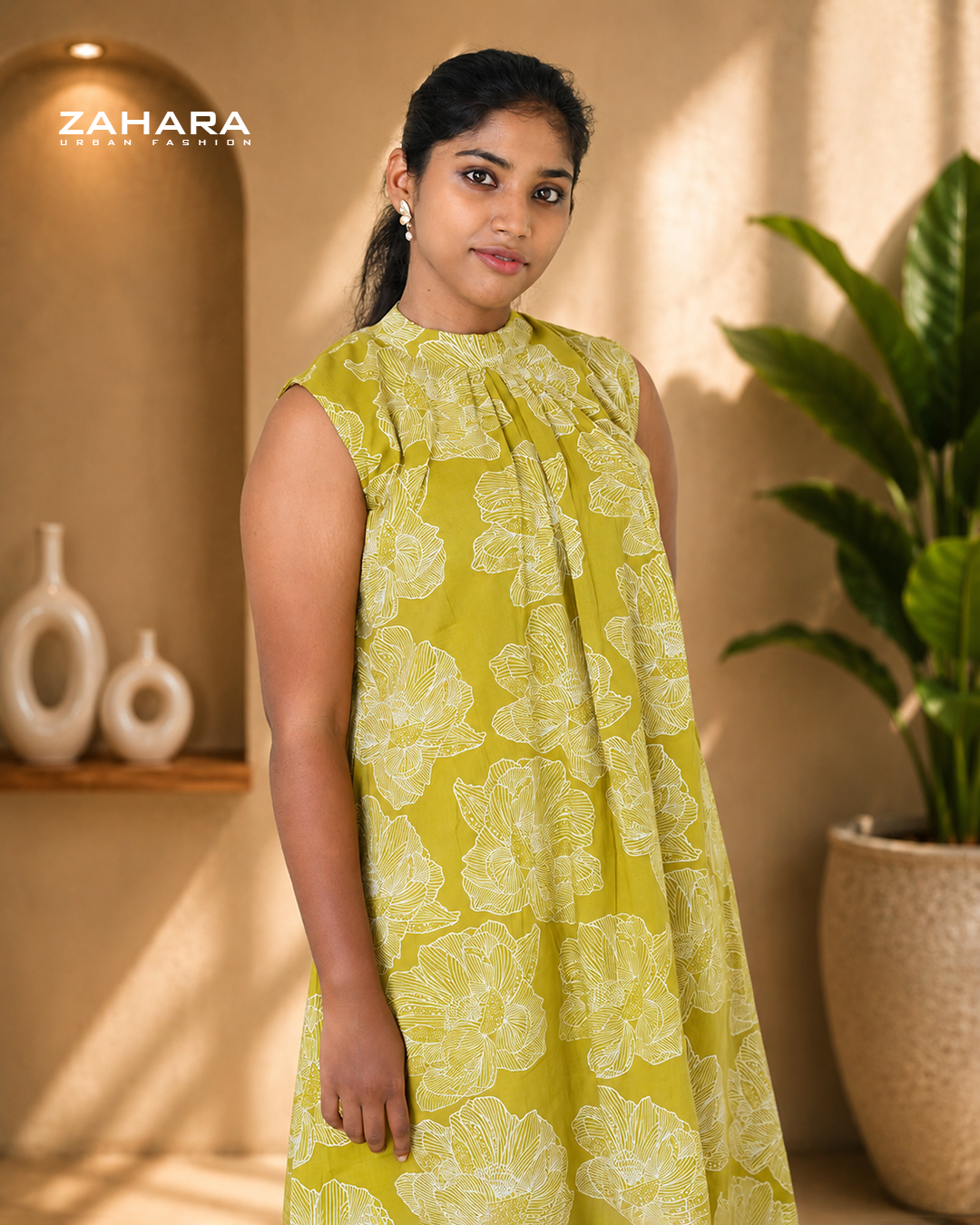 Mustard Bloom Cotton A-Line Kurti