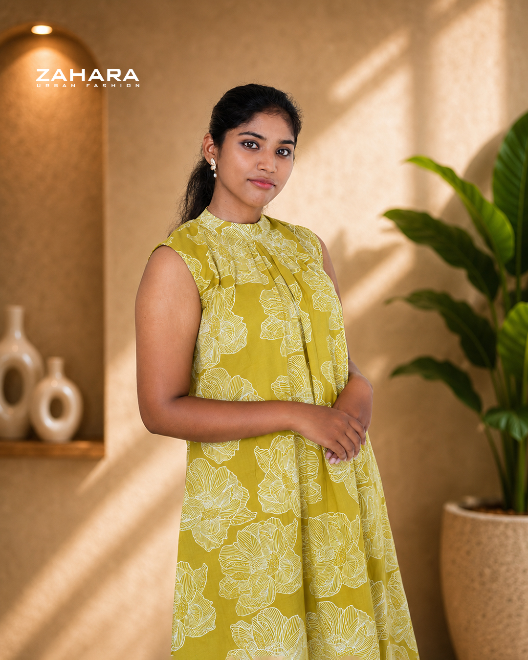Mustard Bloom Cotton A-Line Kurti