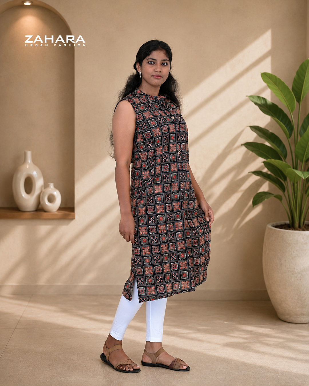 Midnight Mosaic Cotton A-Line Kurti