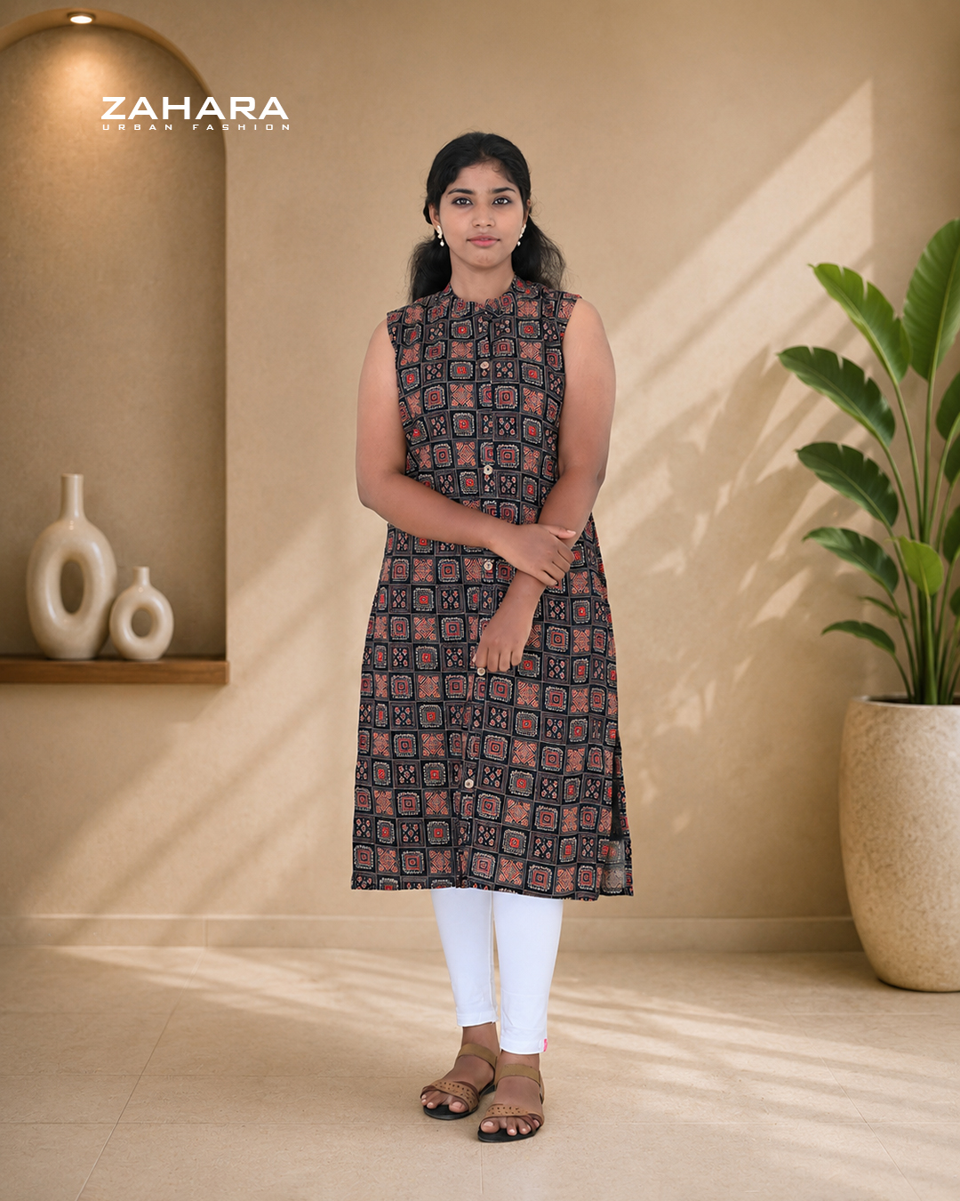 Midnight Mosaic Cotton A-Line Kurti