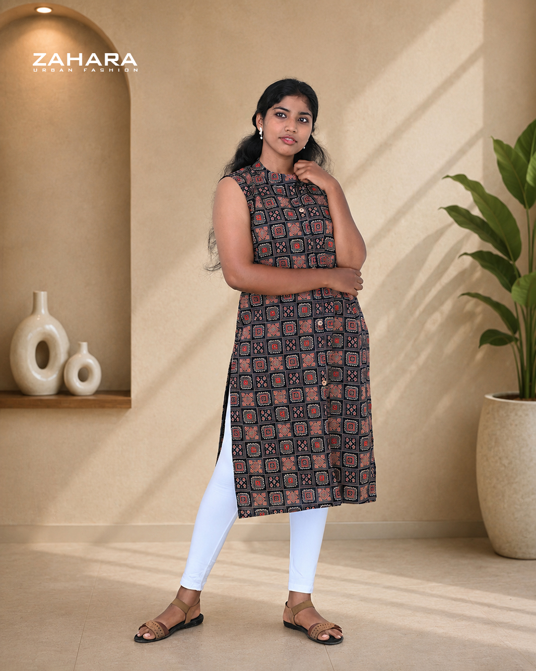 Midnight Mosaic Cotton A-Line Kurti