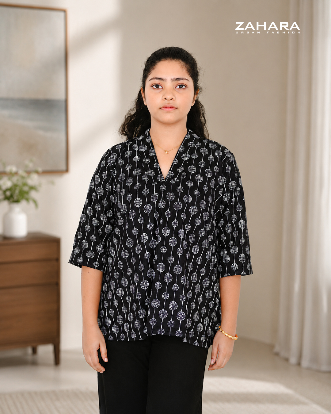 Black Printed Short  Top