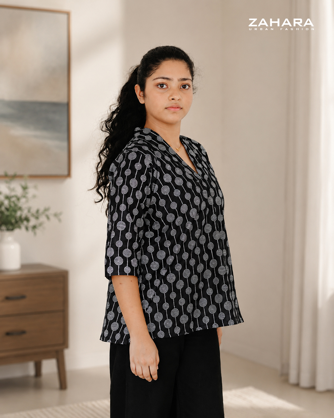 Black Printed Short  Top