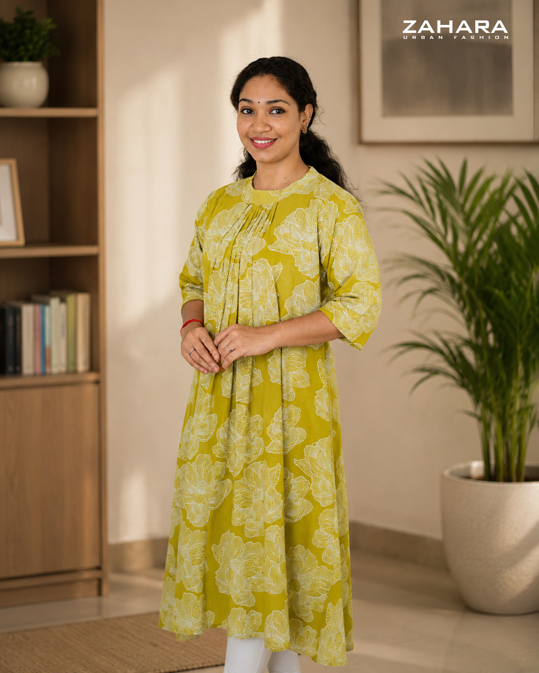 Mustard Yellow Cotton A-Line Kurti