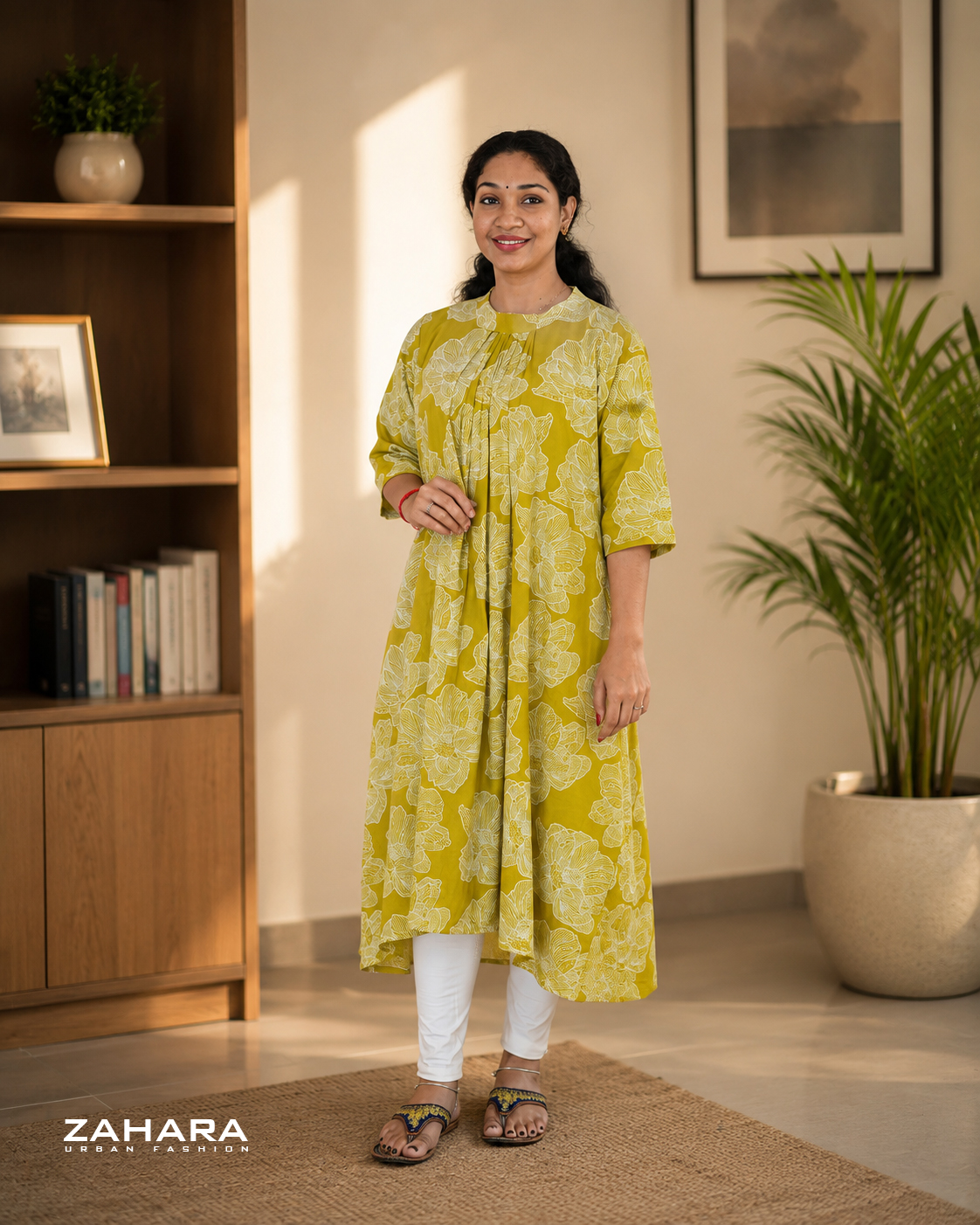 Mustard Yellow Cotton A-Line Kurti
