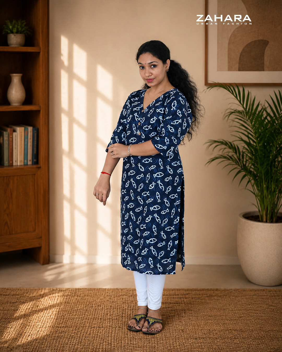 Indigo Blue Straight-Fit Cotton Kurta
