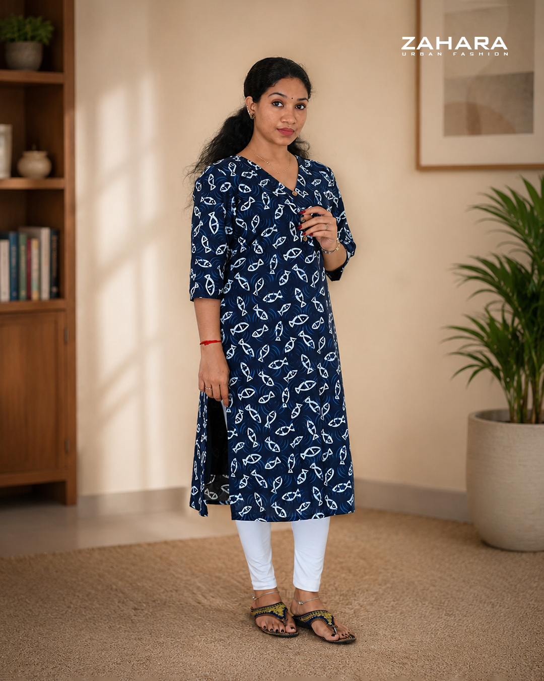 Indigo Blue Straight-Fit Cotton Kurta