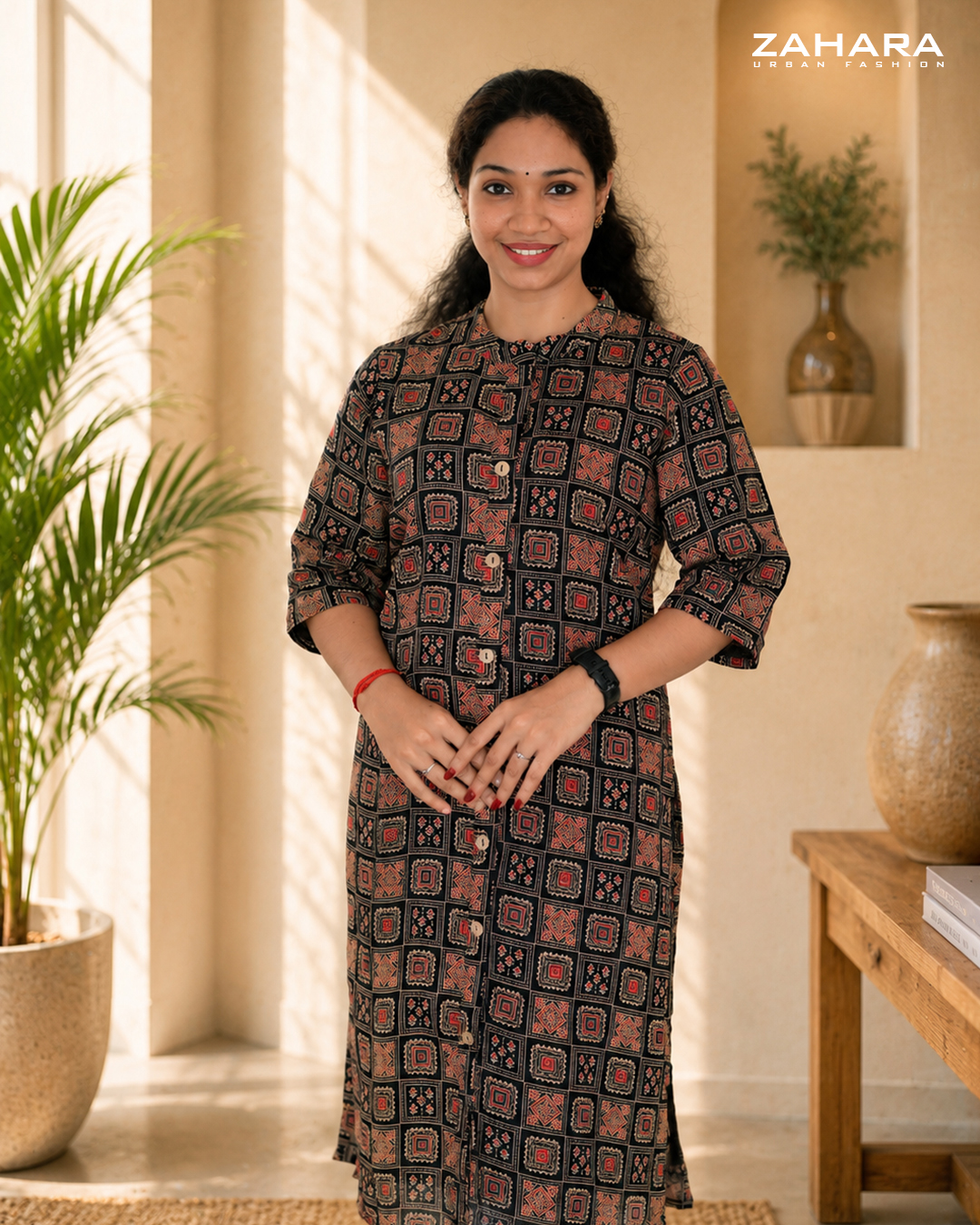 Midnight Mosaic Cotton Kurthi