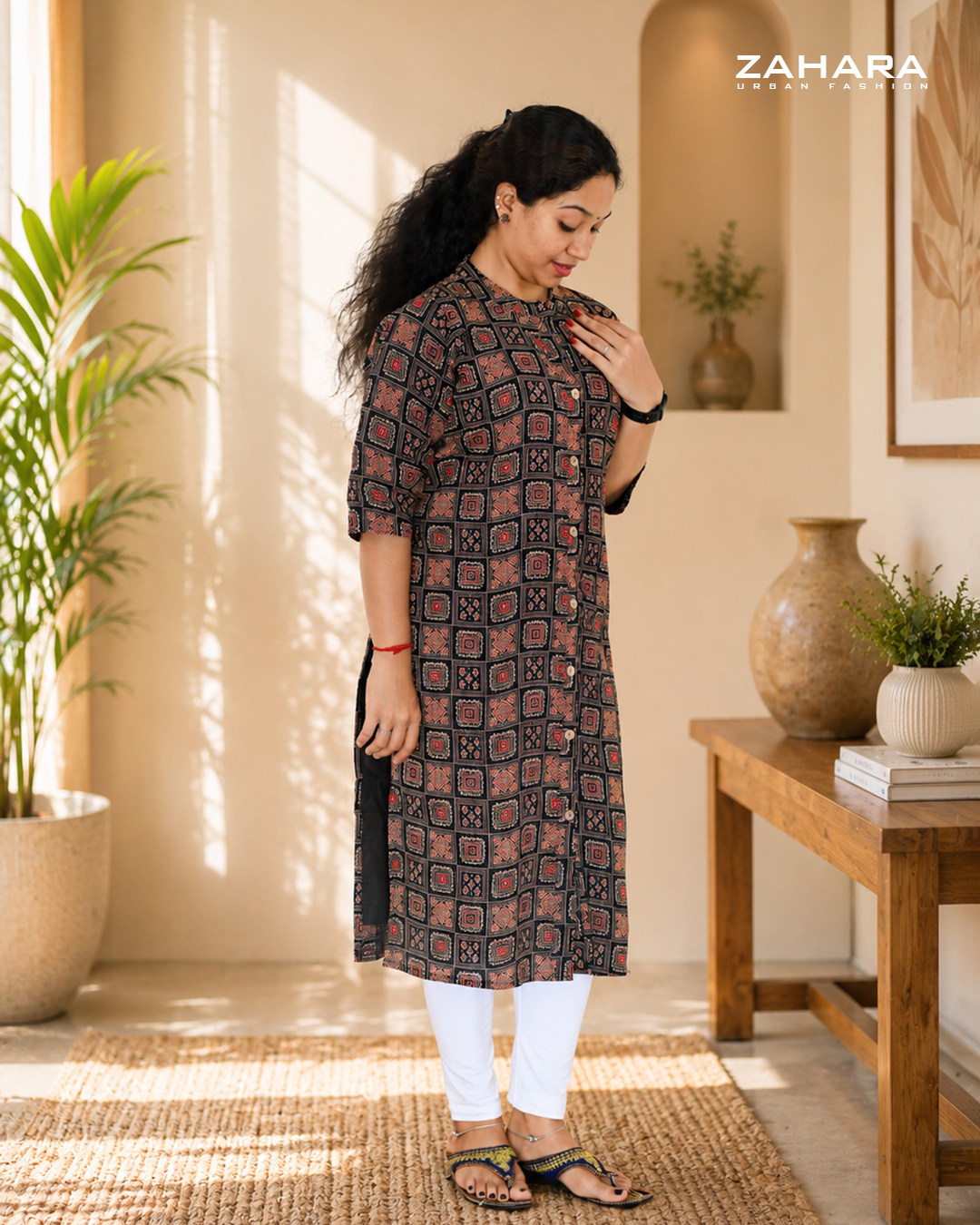 Midnight Mosaic Cotton Kurthi