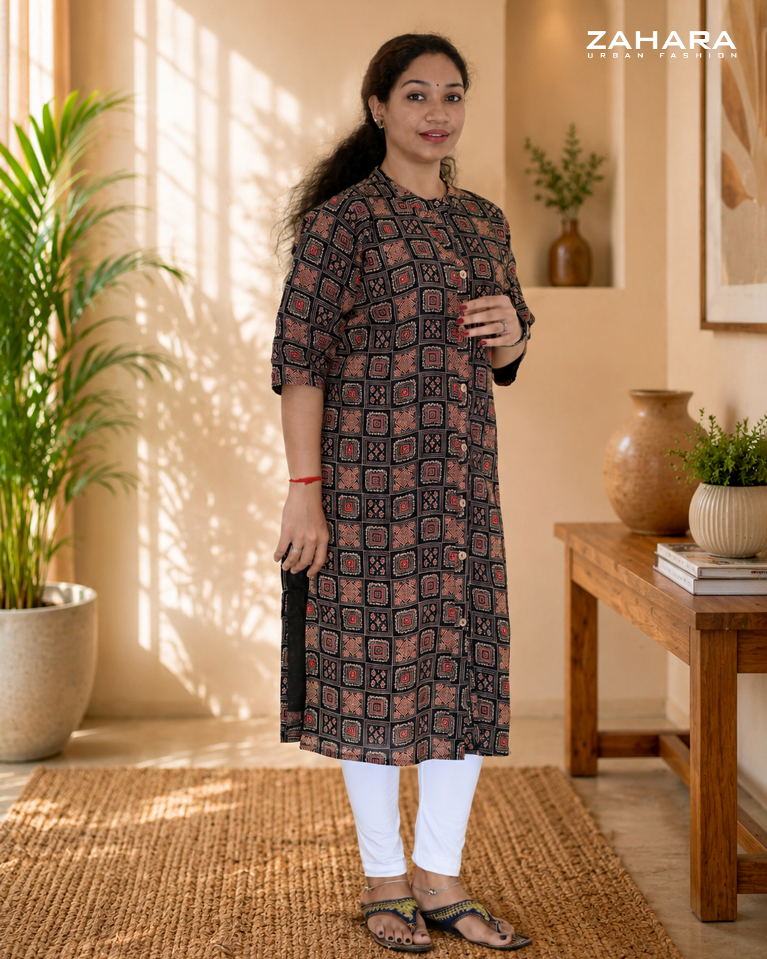 Midnight Mosaic Cotton Kurthi