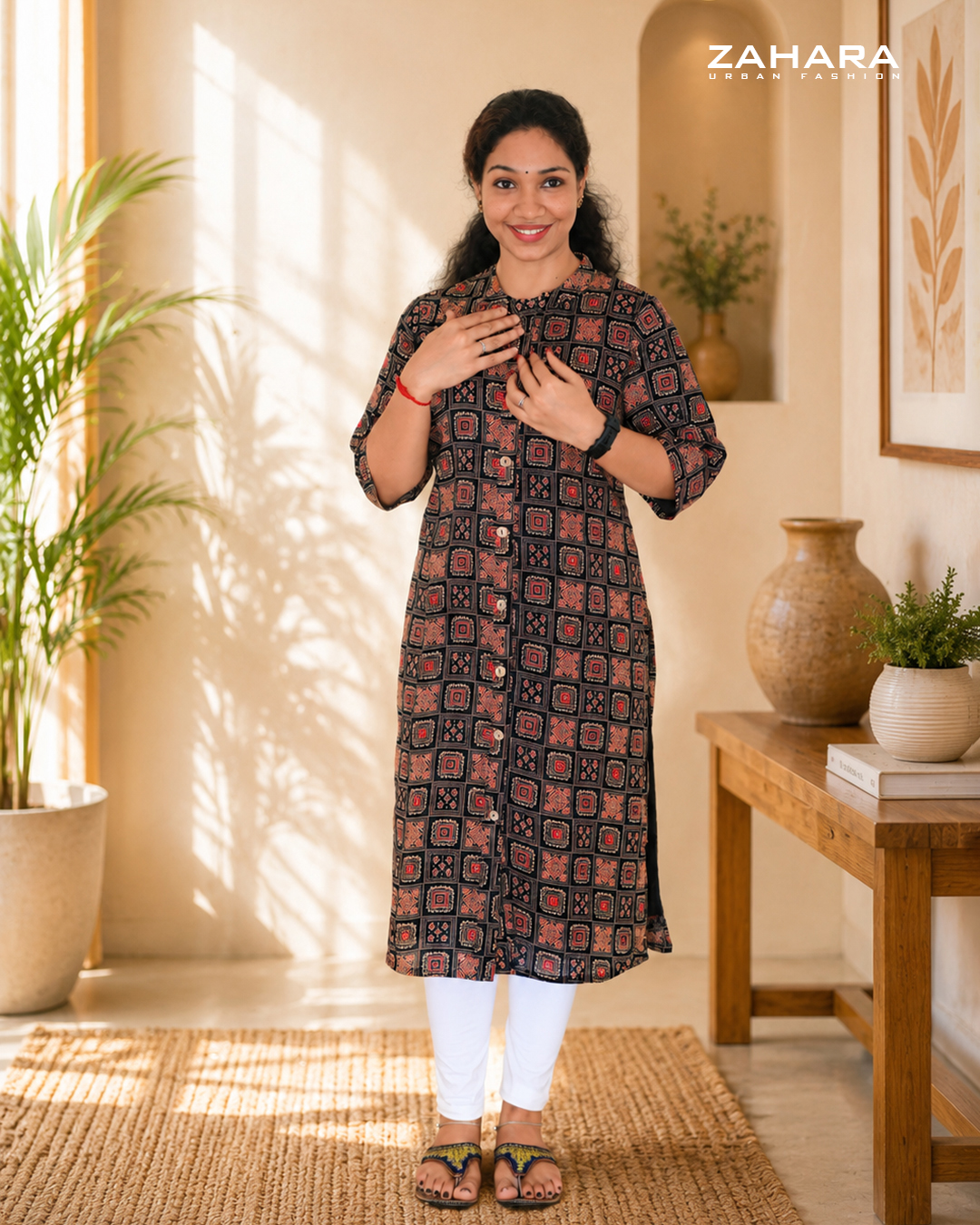 Midnight Mosaic Cotton Kurthi