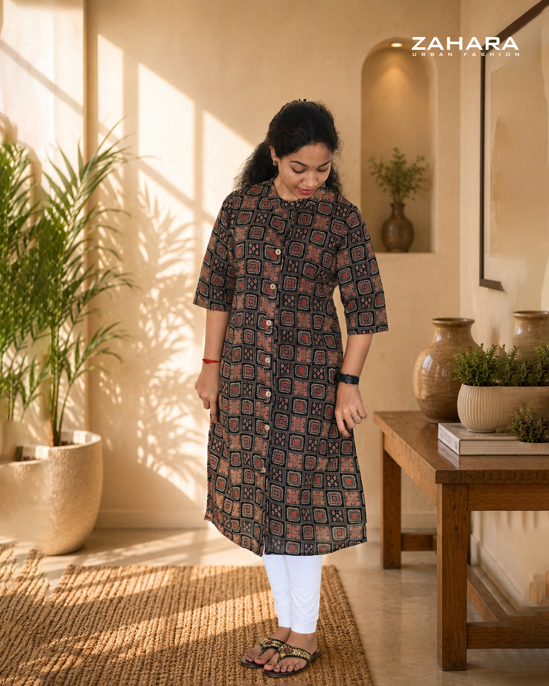 Midnight Mosaic Cotton Kurthi