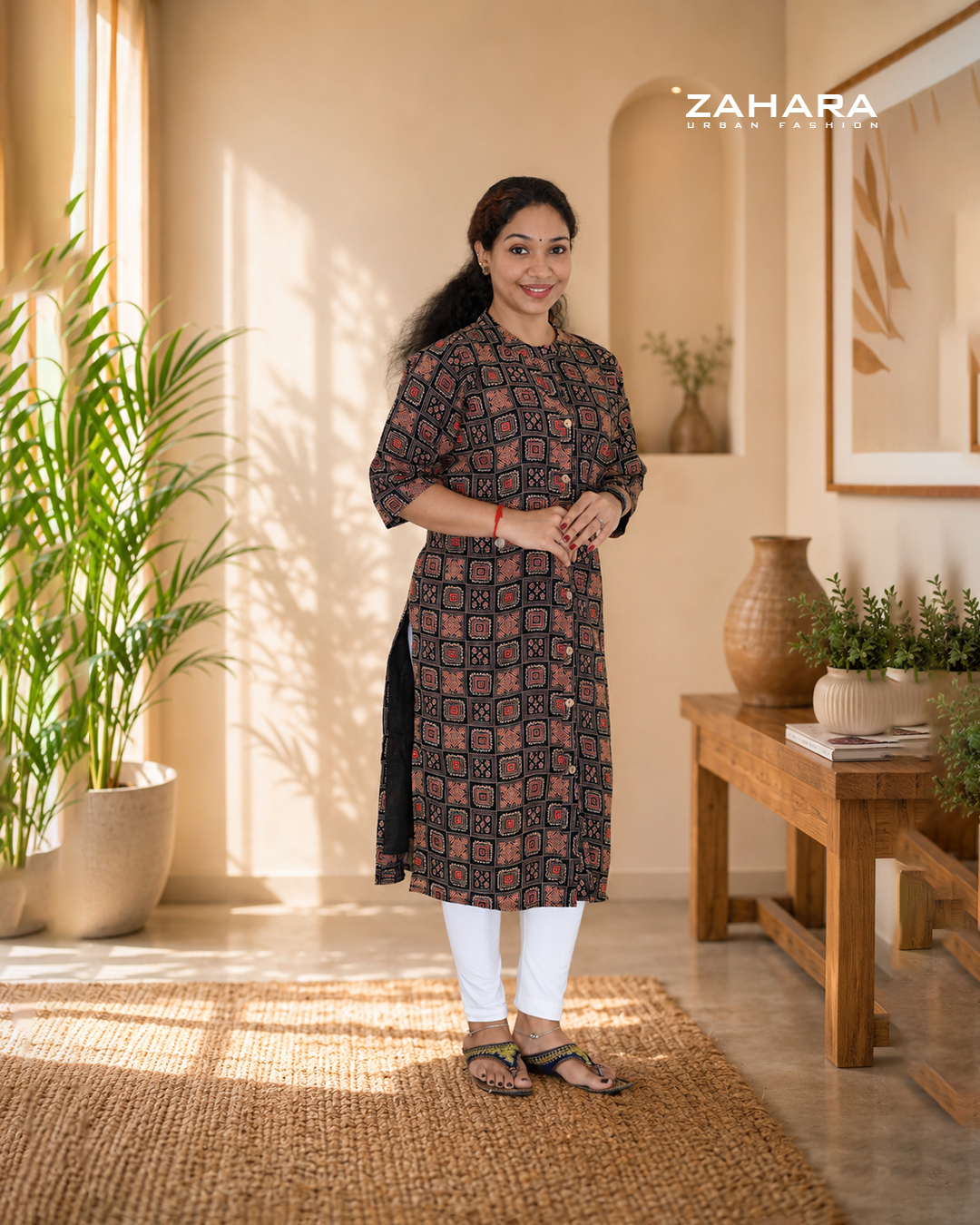 Midnight Mosaic Cotton Kurthi