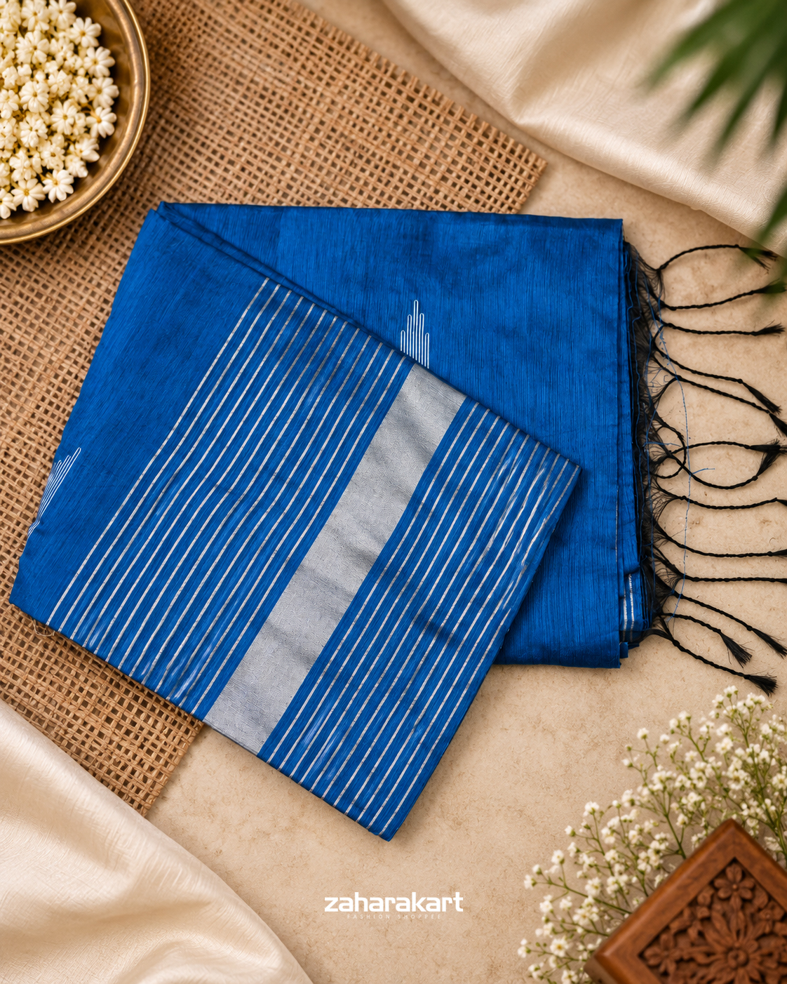 Royal blue base Silver Khadi Saree