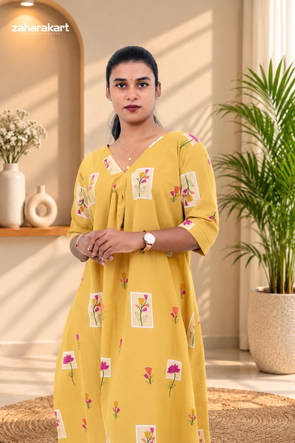 Mustard Bloom – Floral Printed Kurta